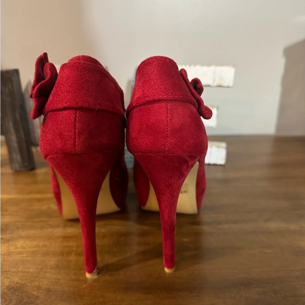 Red Open Toe Platform High Heel Pumps Size 7 - Picture 4 of 9